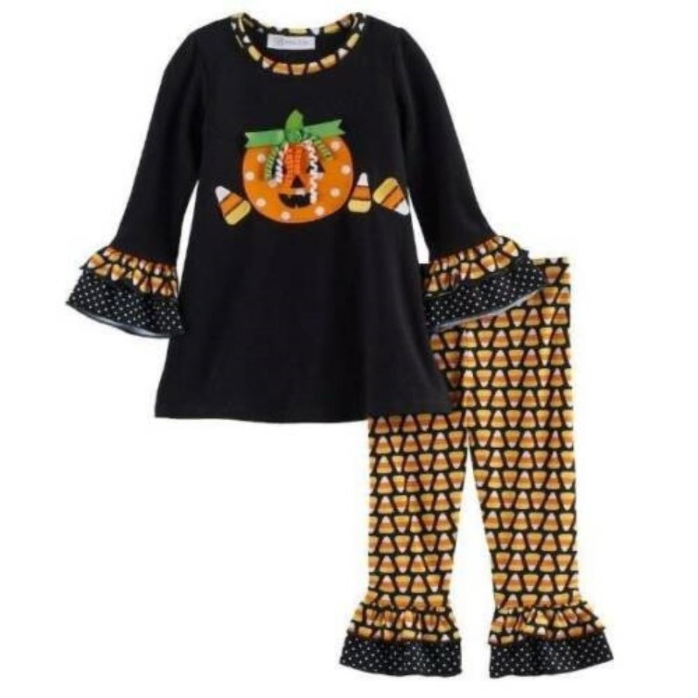 Bonnie Jean Toddler Girls 2T Pumpkin Candy Corn Halloween Tunic & Leggings Set